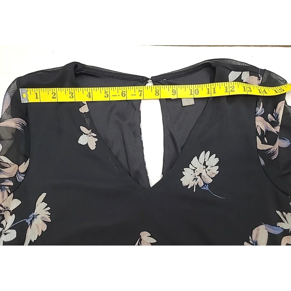 Calvin Klein Dress Sz 6 Black Chiffon Ruffles Floral Whimsigoth Fairy‎ Event EUC